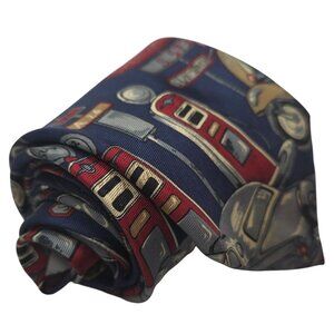 Pierre Cardin All Silk Retro Print Tie Vintage Gas Station Navy